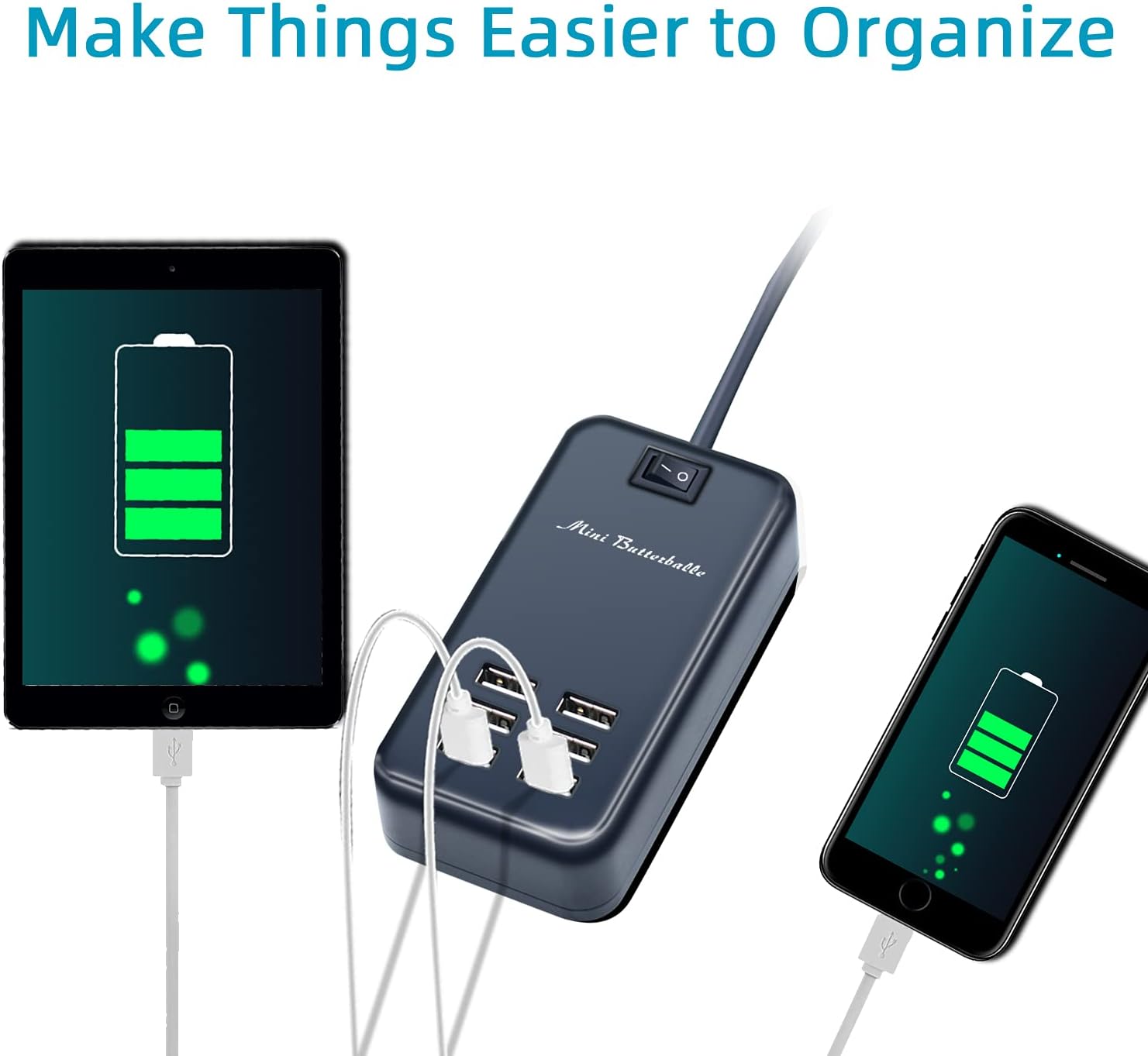 USB Charger Station, 6 Port Desktop Charging Station for Multiple Devices, Wall Power Strip with Switch