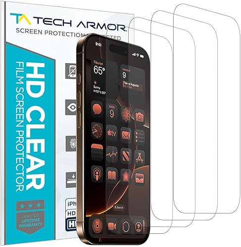 Vista 18 de Tech Armor Protector de pantalla para iPhone 15 Pro de 6.1 pulgadas, película transparente HD, máxima protección de pantalla, claridad cristalina