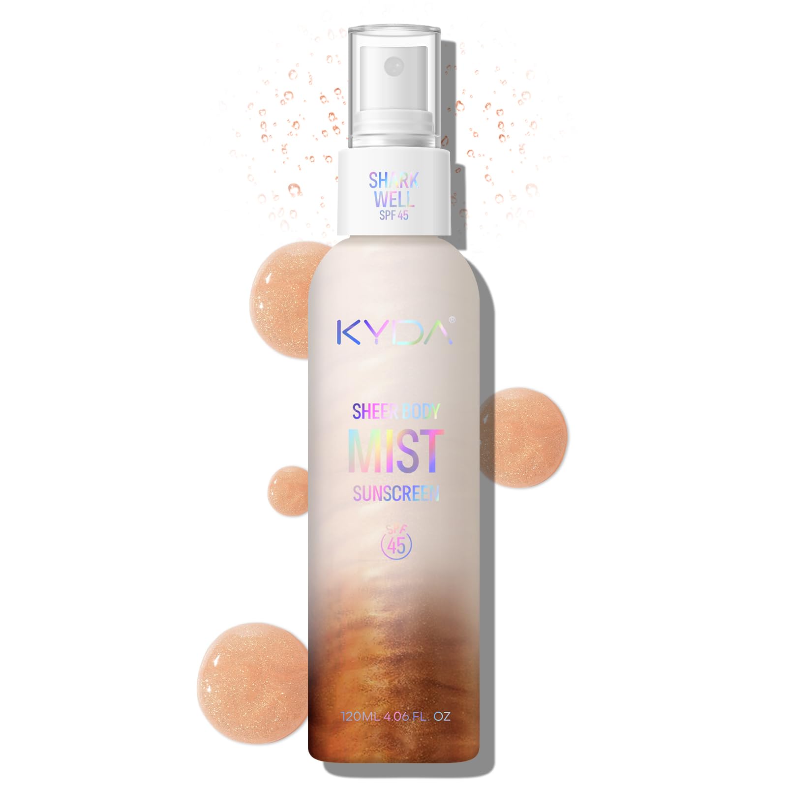 KYDA Sheer Body Sunscreen Mist SPF 45 Radiant Glow Sunscreen Spray Infused with Shimmer Body Oil Ultra-fine Glowing