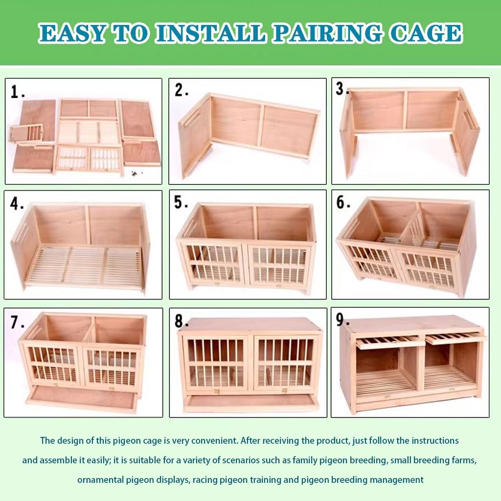 Jaula para Palomas de Exterior de Madera Maciza, Paquete de 3 Unidades, con Separador, Ideal para alimentación y cría, diseño Espacioso (80 cm x 3), Duradera y Resistente a la Intemperie.