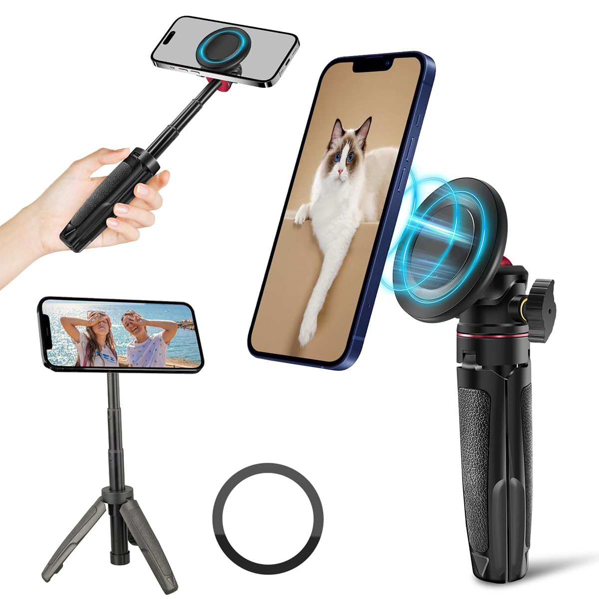 ZORBES® Magnetic Cell Phone Tripod Compatible with Mag-Safe, Mini Extendable Selfie Stick 360° Ball Head Tripod Stand Handle Grip, Adjustable Phone Tripod for Filming, Livestream (B0D9B6TF69) Amazon Price History, Amazon Price Tracker