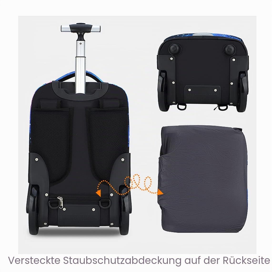 Schulrucksack mit Rädern, Schulrucksack für Kinder, mit großem Fassungsvermögen, Kinderkoffer, Trolleybox
