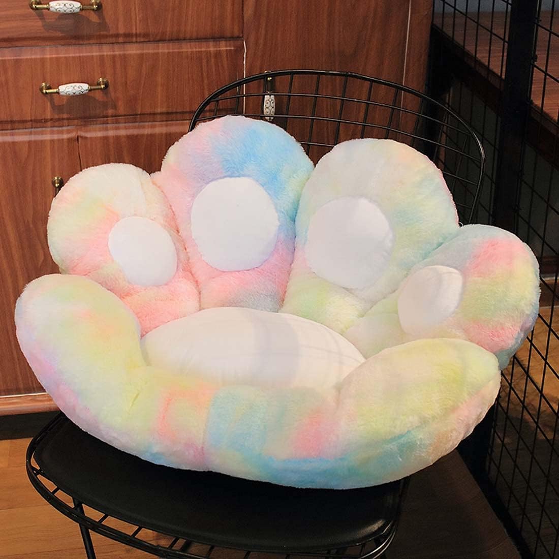 Cat Paw Pattern Seat Cushion Lazy Sofa Office Chair Cushion Warm Skin-Friendly Floor Mat with No-Skid Gel Bottom