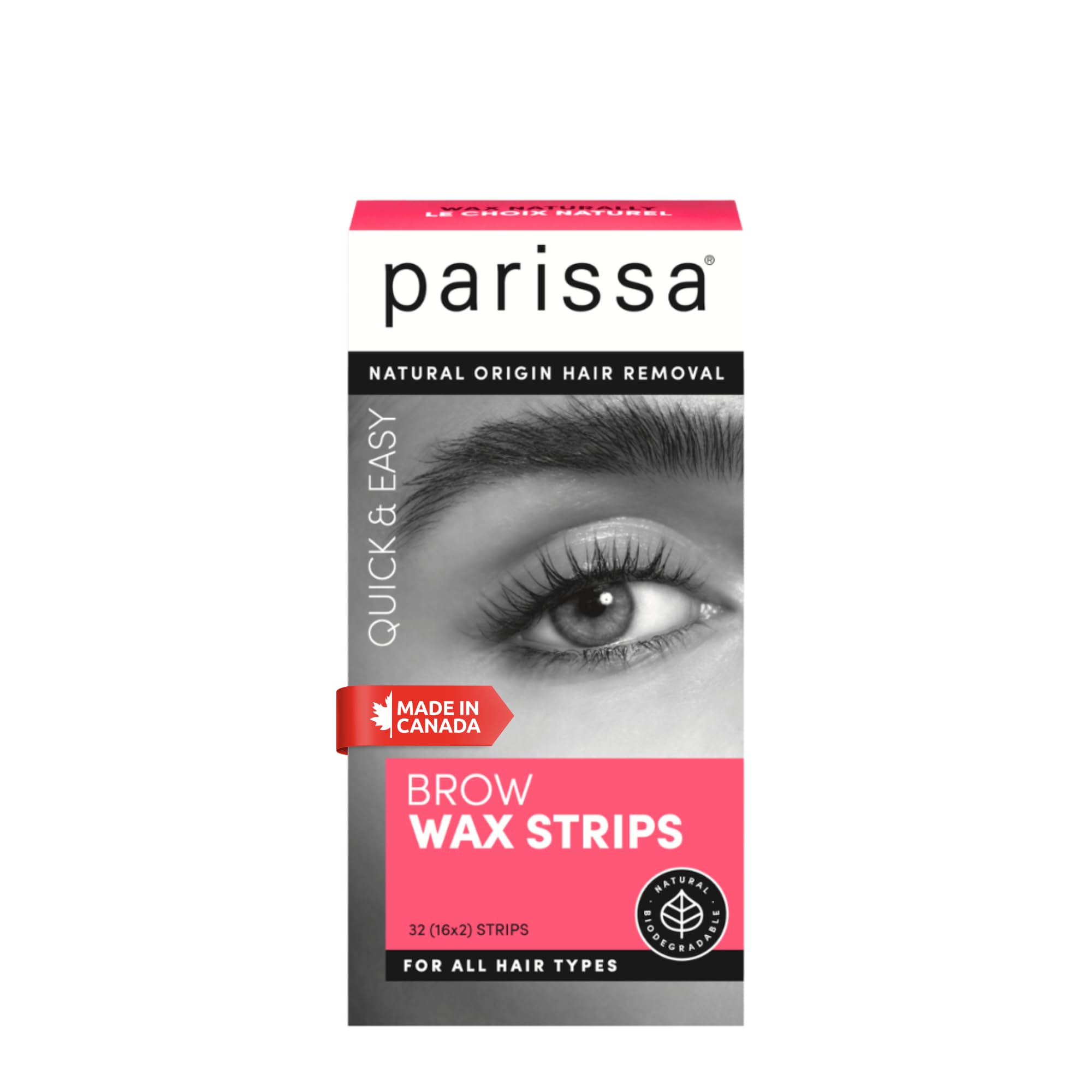 Parissa Natural Eyebrow Wax Strips | Brow Wax Kit for Eyebrows, Edges & Stray Hairs | No Heat, Fragrance-Free, Sensitive Skin | 16 Strips (32 Applications)