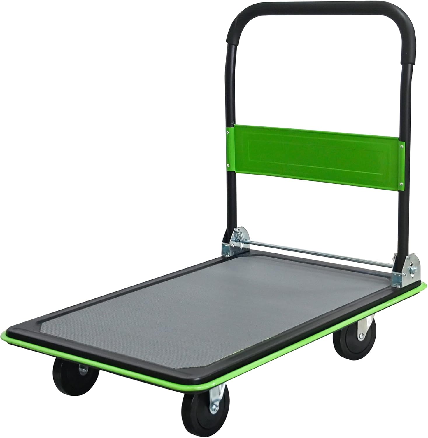 Foldable Push Cart Platform Cart 330lbs Capacity, Heavy Duty Steel Platform Truck Cart, 360 Degree Swivel 4 Wheels, Small Flatbed Hand Cart (Green)