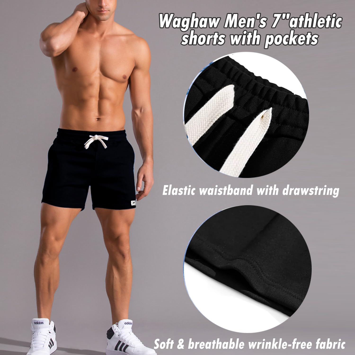 Pantaloncini da uomo in cotone da 12,7 cm/17,8 cm, pantaloncini sportivi da uomo, pantaloncini sportivi da palestra con tasche