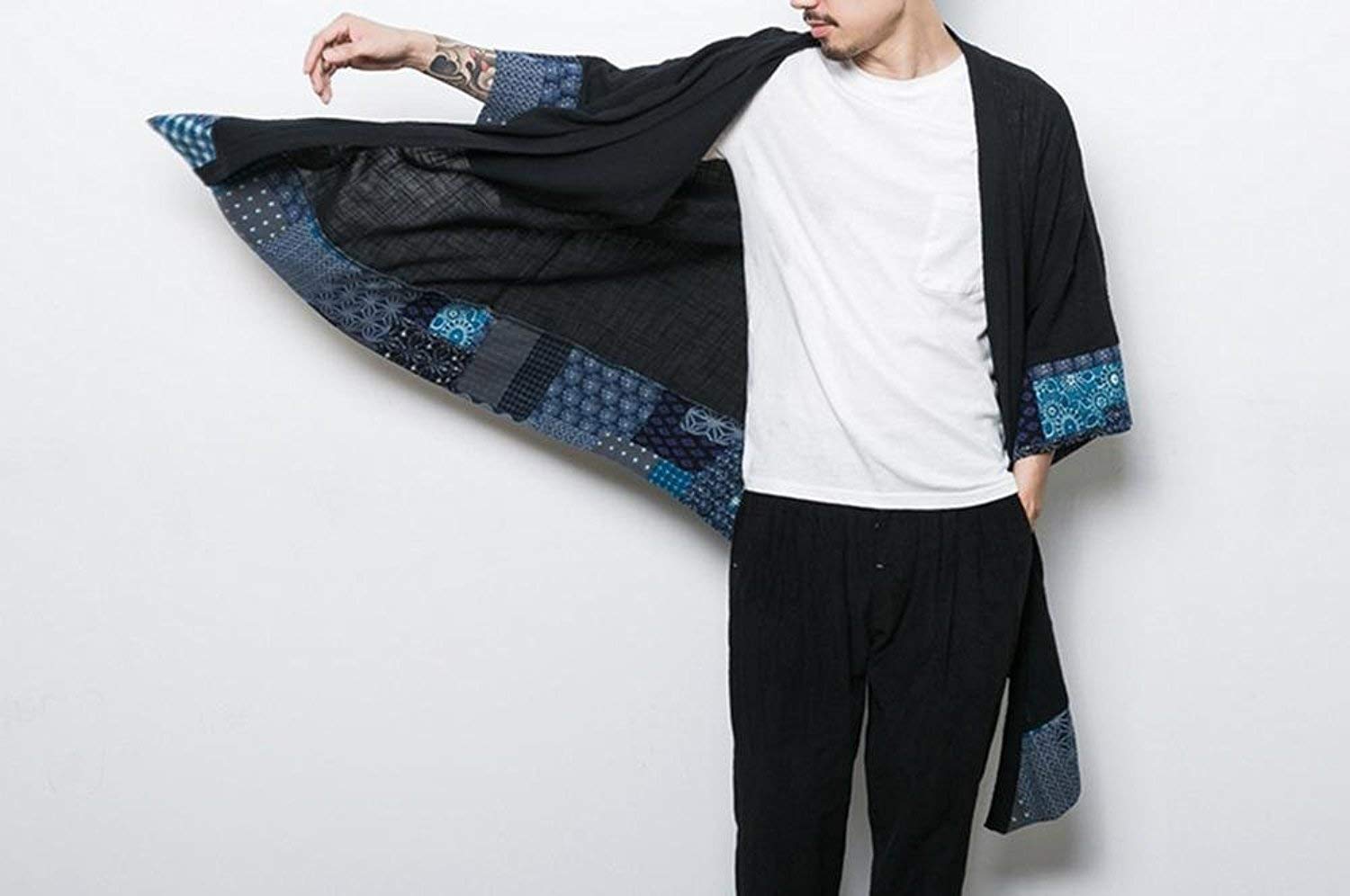 COOFANDY Męski falbany szal kołnierz lekki kardigan długie kimono kurtki otwarty przód zasłona peleryna płaszcz