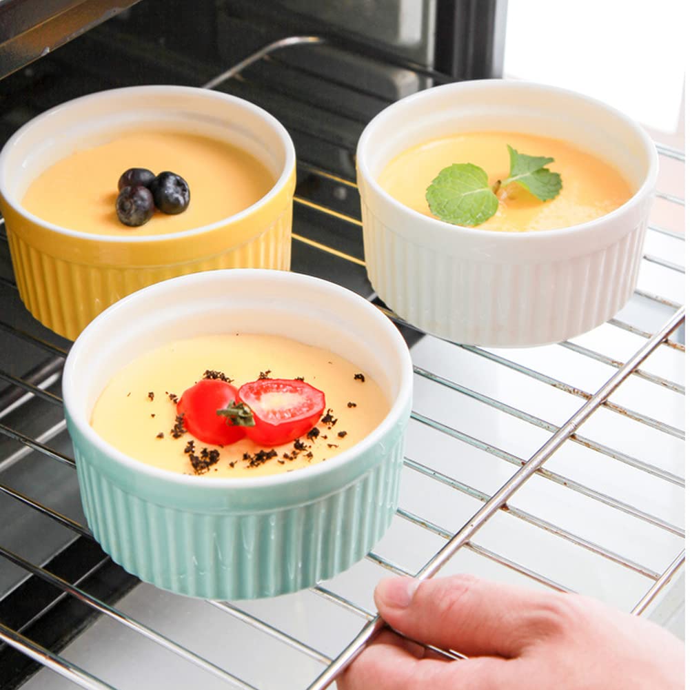 Moldes para Soufflé, Juego de 6 Cuencos de Cerámica Crème Brûlée de 200 ml para Hornear y Presentar, Cuencos de Postre para Magdalenas, Cupcakes, Pudín, Ragout Fin (blanco 9 x 7,5 x 5 cm)