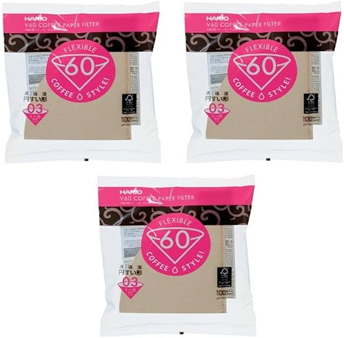 Hario 03 100 filtros de papel natural de café, juego de 3 unidades (total de 300 hojas) (importación de Japón)