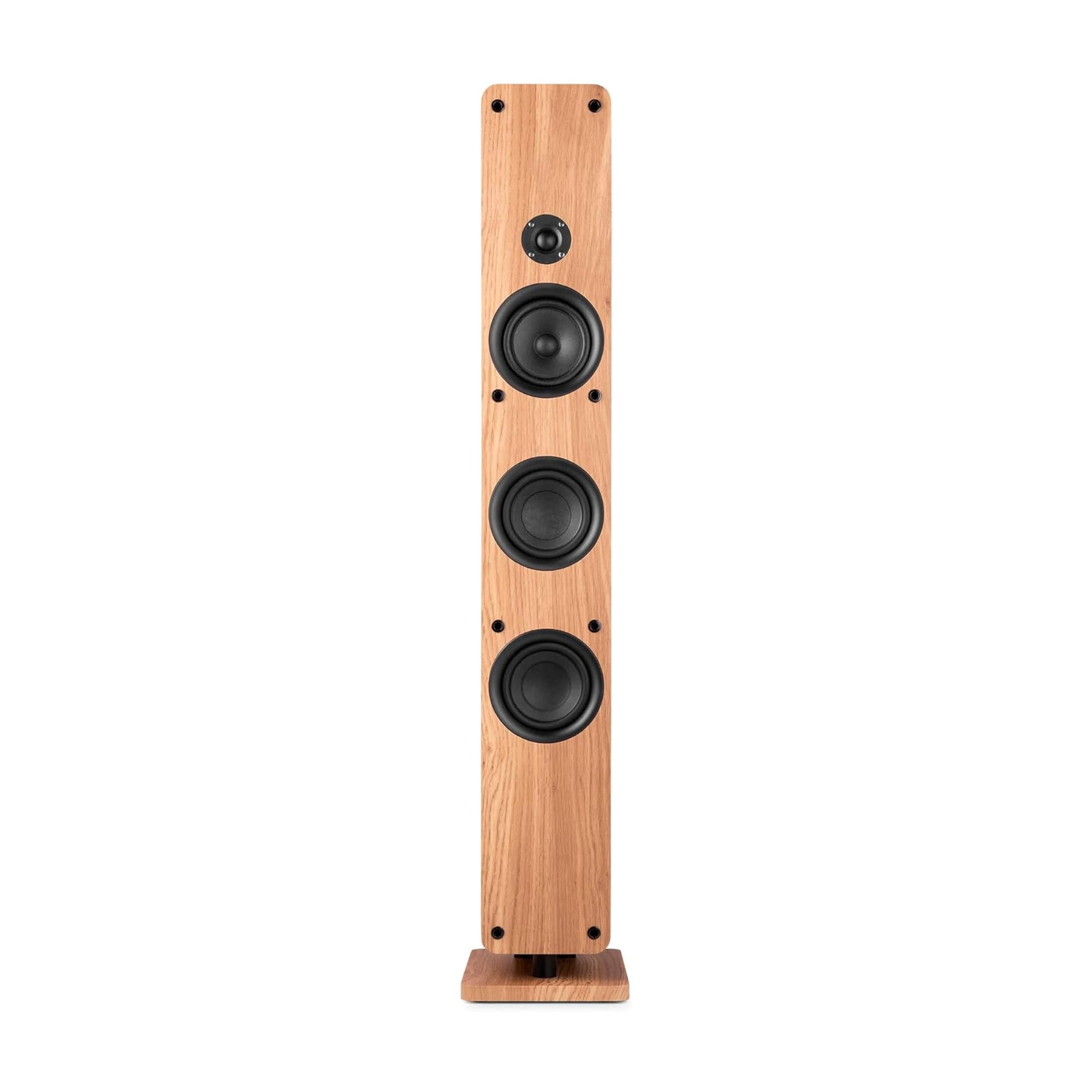 Audizio Arco – Pack de 2 Unidades – Altavoz de Torre pasivo HiFi de 160W, 3 woofers de 4" + Tweeter 1", Frontal extraíble, Ideal Alta fidelidad, Home Cinema y Tocadiscos, con Acabado en Madera Clara