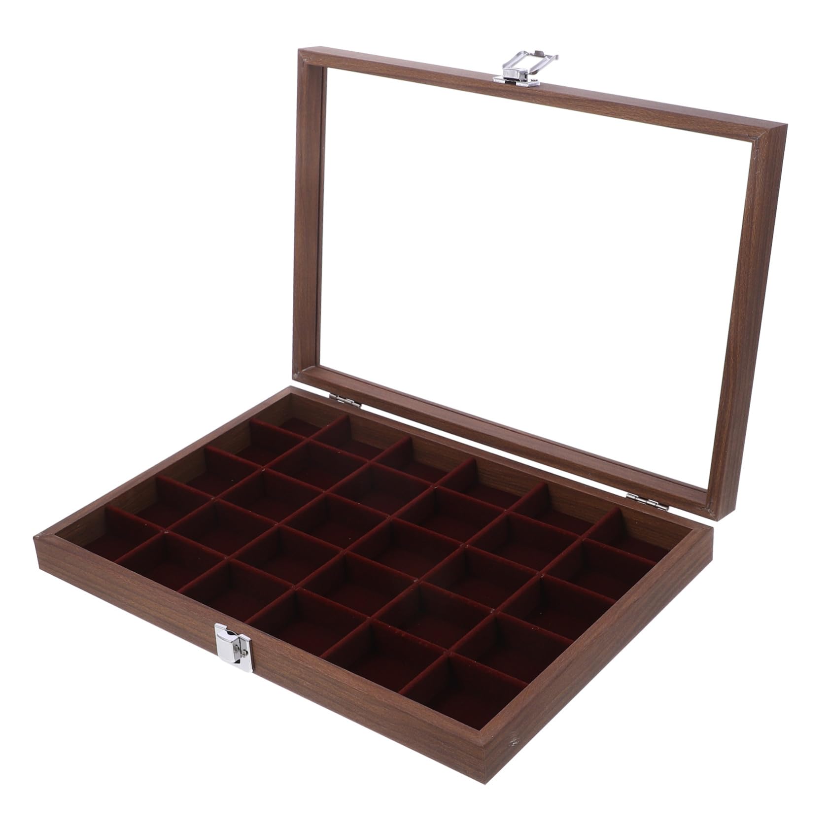 SOLUSTRE Boîte à Thé Marron en Bois et Verre, 30 Compartiments Rectangulaires, Portable et Gain de Place, Cuisine et Salle à Manger