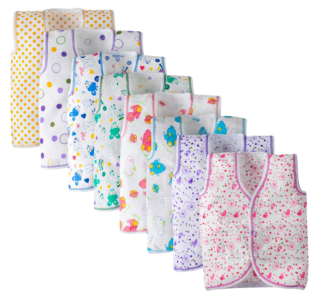 New Born Baby Clothes Set 0-3 Months - Newborn Baby Boys & Girls Clothes Sando Vest Front Open T-Shirt Casual Regular Fit and Sleepwear Multicolour Unisex Pack of of 8