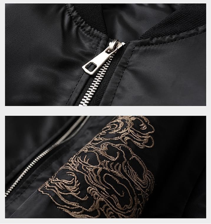 Japanese Dragon Embroidered Bomber Jacket Vintage Streetwear Spring Fall Windbreaker Coat for Men Women