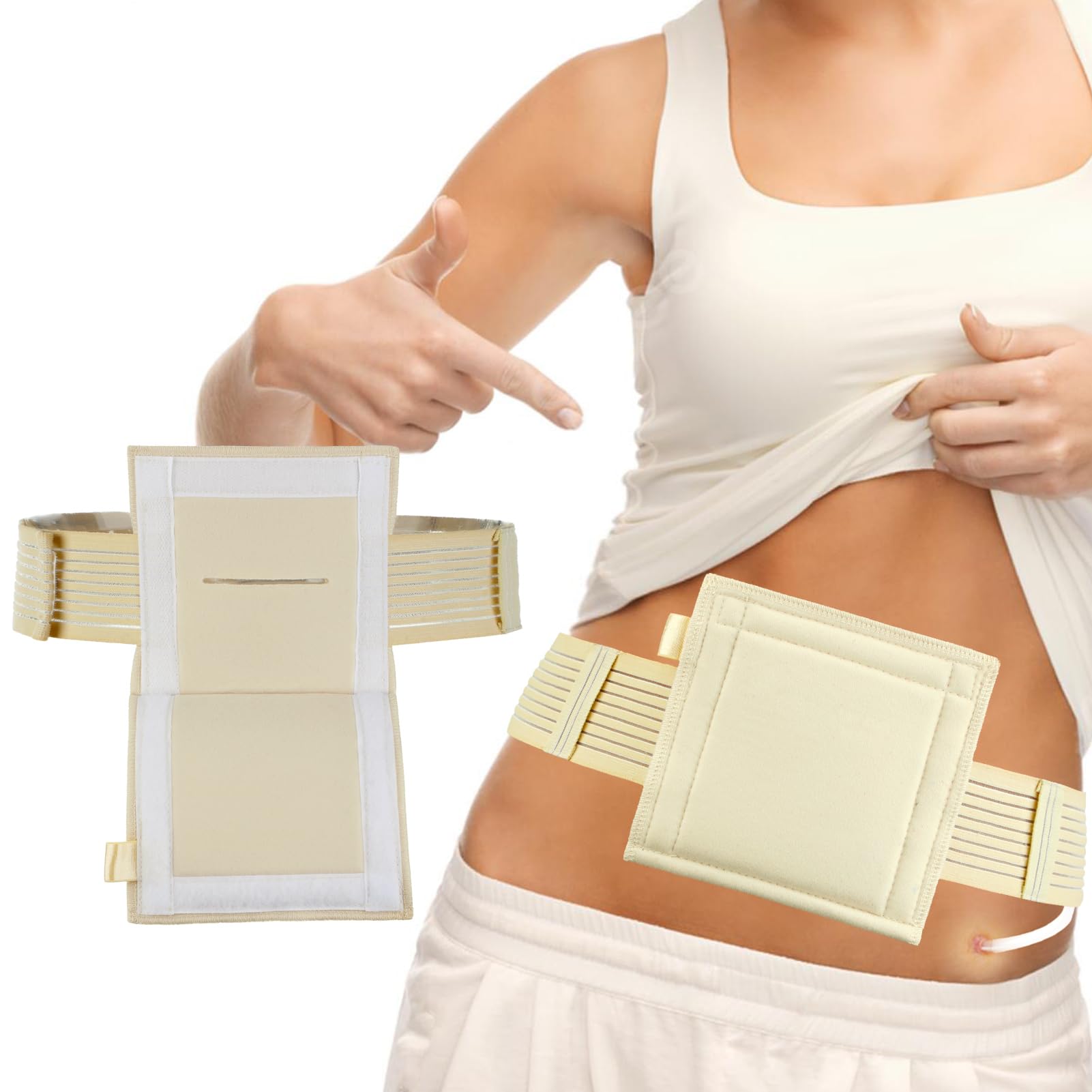 [2 Pack] Feeding Tube Belt, PEG Tube Holder G-Tube Protective Belt Breathable Beige with Slit for G Tube J Tube PEG Tube Supplies, No More Taping The