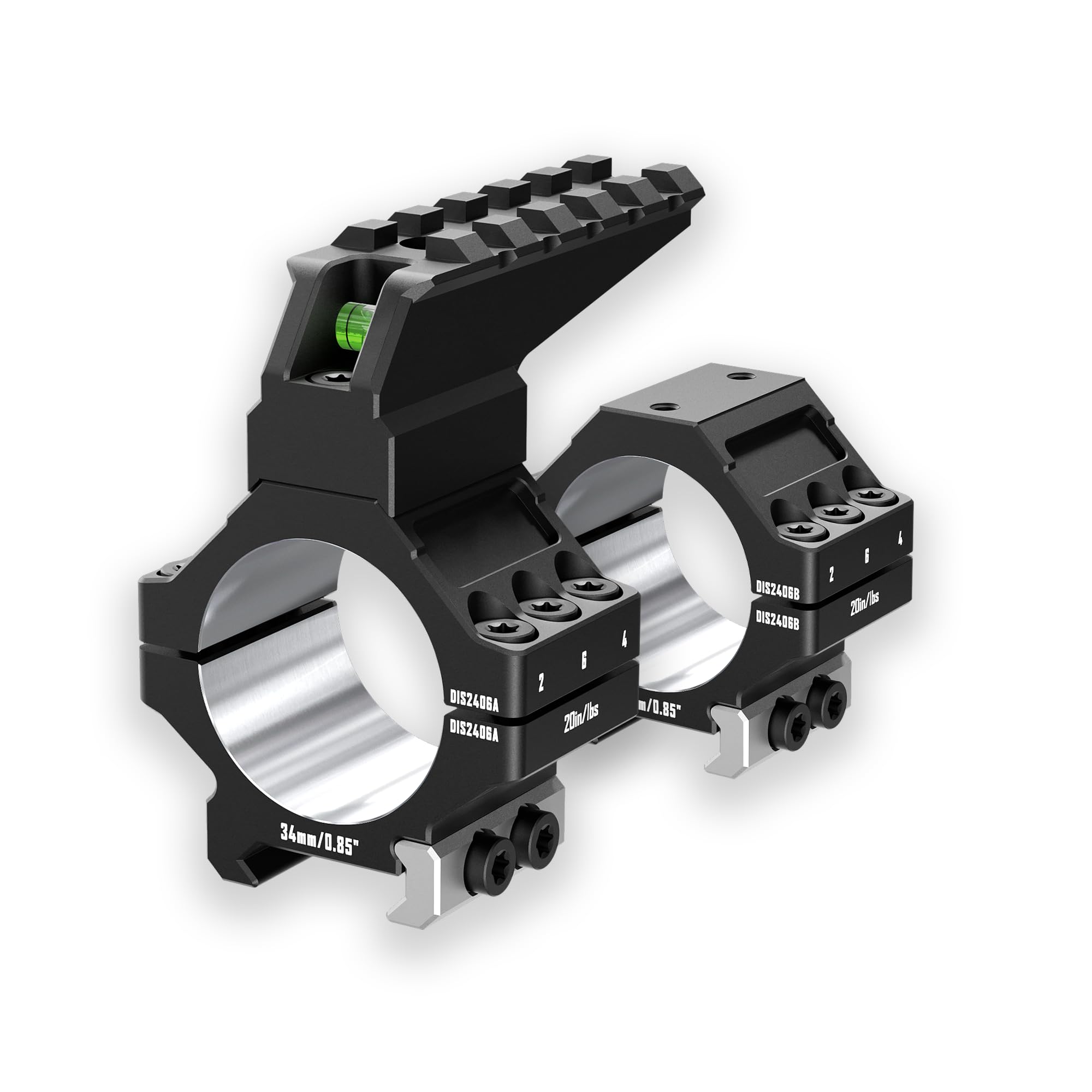 DISCOVERYOPT 34mm Heavy Duty Scope Rings - 0.85-inch Height, 7075 Aluminum Precision Lapped Picatinny Mount with Bubble Level, Picatinny Rail, for Rifle Scope Mounting