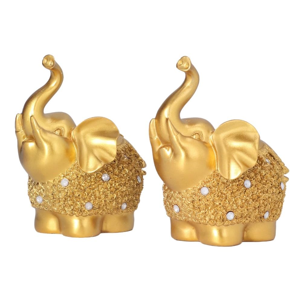 2 figuras de elefante dorado para decoración del hogar, estatua de elefante Feng Shui, figuras de elefante de la suerte, trae buena suerte para el hogar, figura coleccionable de elefante,