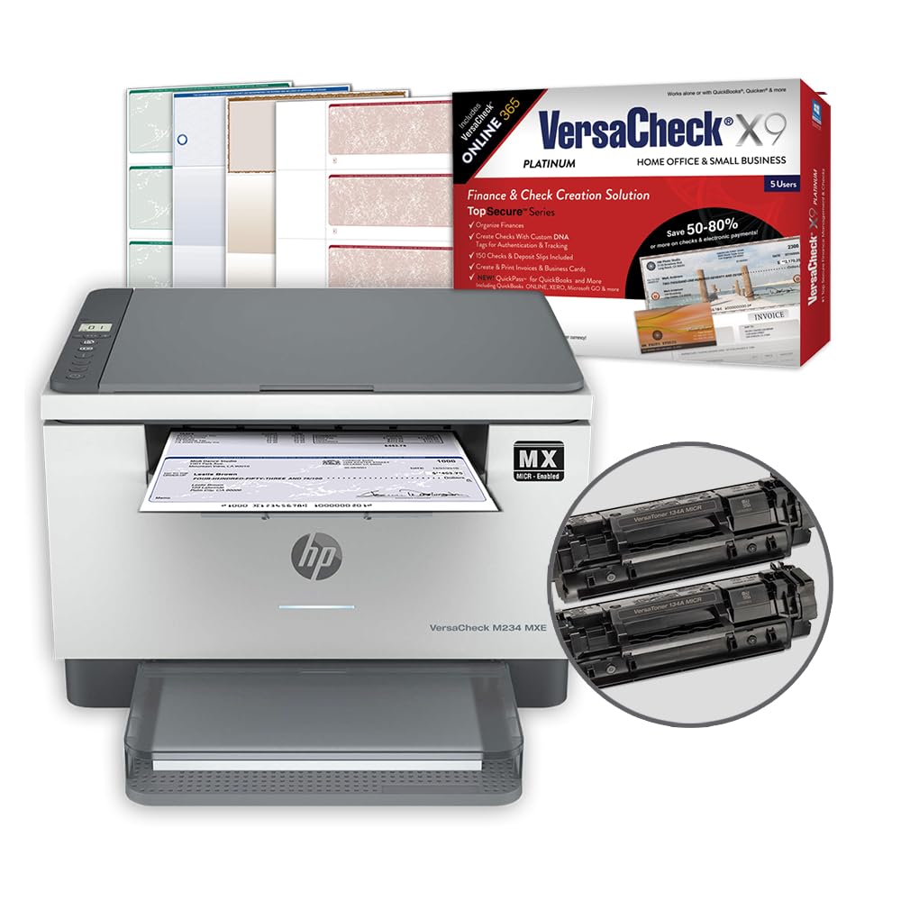 VersaCheck HP Laserjet M234 MXE MICR Check Printer X9 Platinum 5-User Check Printing Software Bundle, White