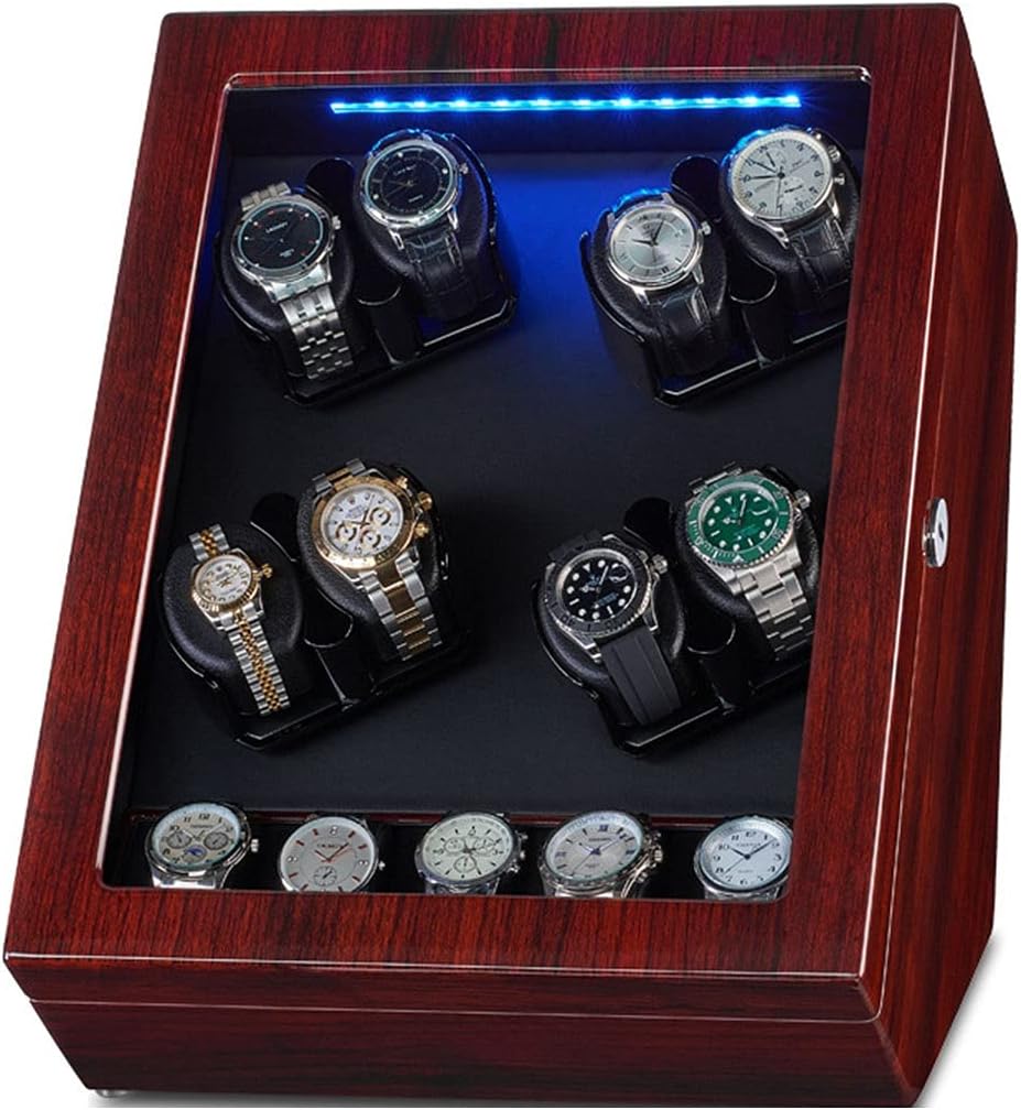 XDAEFDA Watch Boxes Watch Winder, Soft Flexible Watch Pillows Automatic Watch Winder Box, 8 +5 Winding Spaces with Built-in Illumination (Color : E)