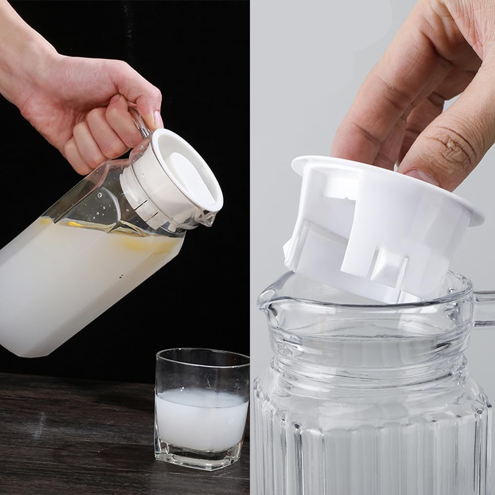 2 Pcs Glass Water Pitcher Lids, Glass Carafe Lids Covers, Food Grade Plastic Anti-Dust Splash Resistant Stoppers Covers for Water Jug Glass Bistro Pitcher