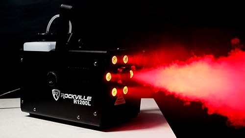 Miniatura 8 de (1) Rockville R1200L máquina de nieblahumo con luces LED  estroboscópica, 7 canales DMX+2 mandos a distancia con (1) mini par UV LED DMX par puede