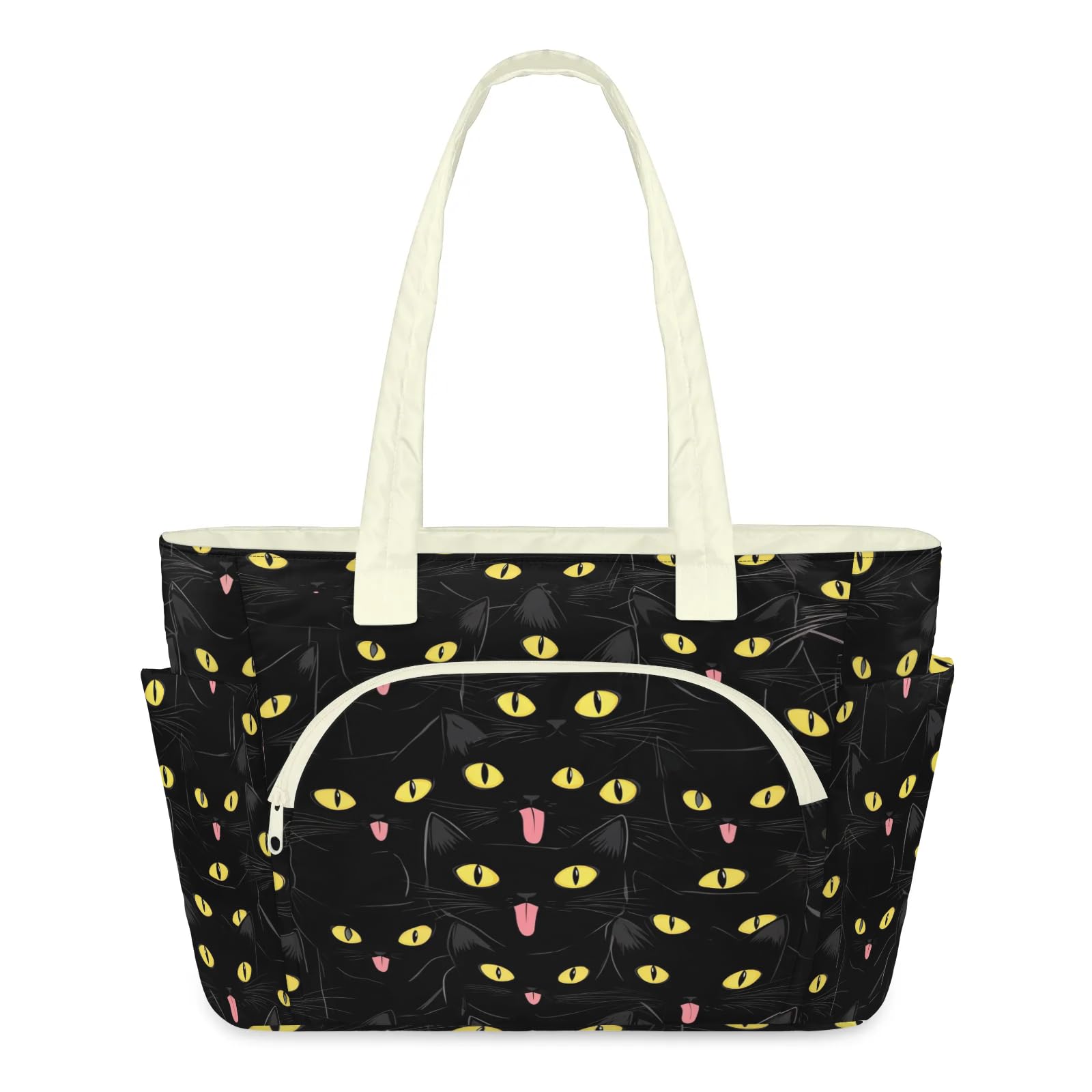 Sac cabas chat noir en textile matelassé grand format - 8