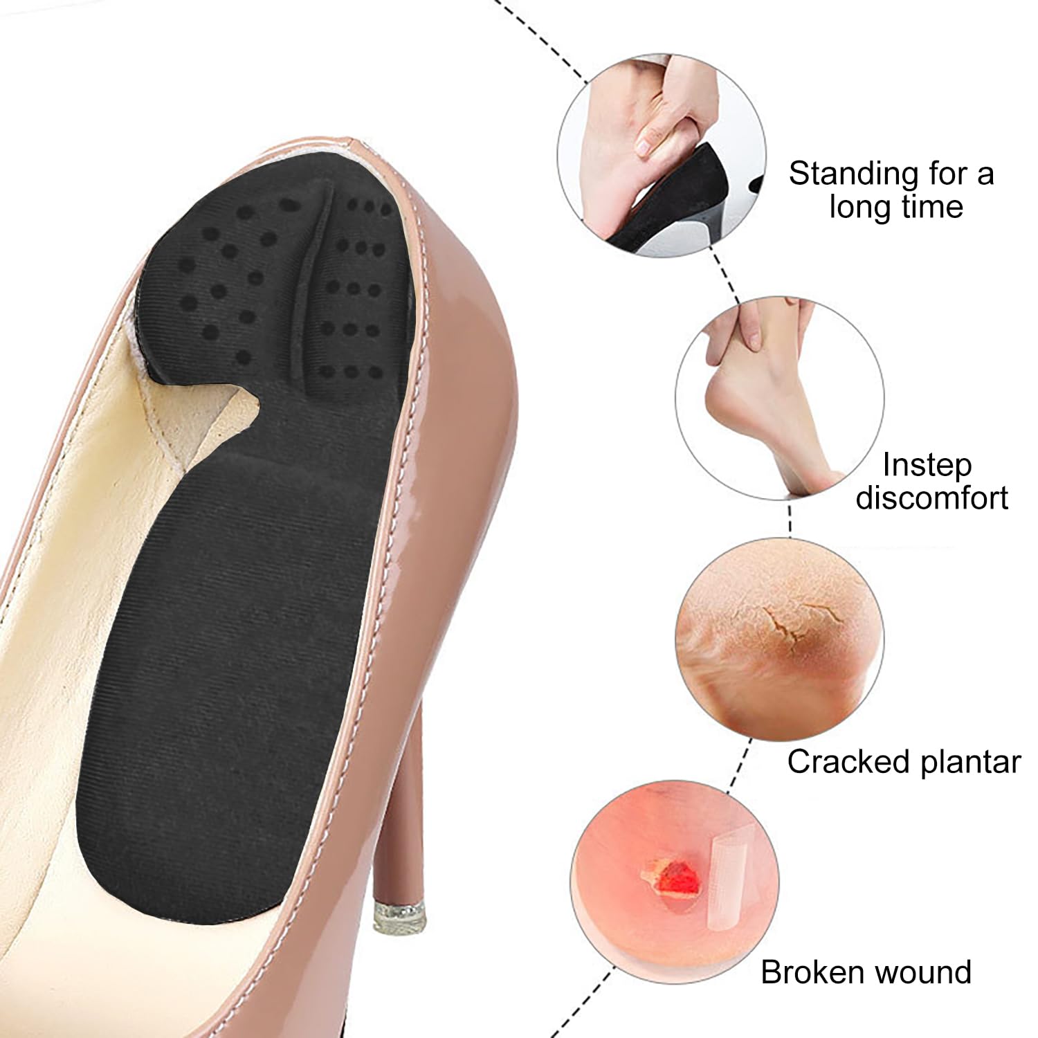 DOKRIN Set 3 Cuscinetti Per Dita E 1 Paio Di Solette Ergonomiche – Antiscivolo, Traspiranti, Per Scarpe Troppo Grandi O Piedi Piatti
