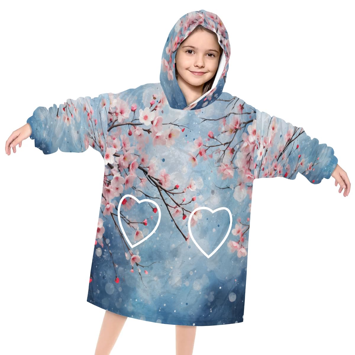 Pardick Wearable Blanket Hoodie for Kids, Bright Cherry Fleece Sweatshirt Blanket Oversized Blanket Sweatshirt with Pocket Flannel Warm Hooded Blanket 6-10 Year Old Girl Boy Gift, One Size