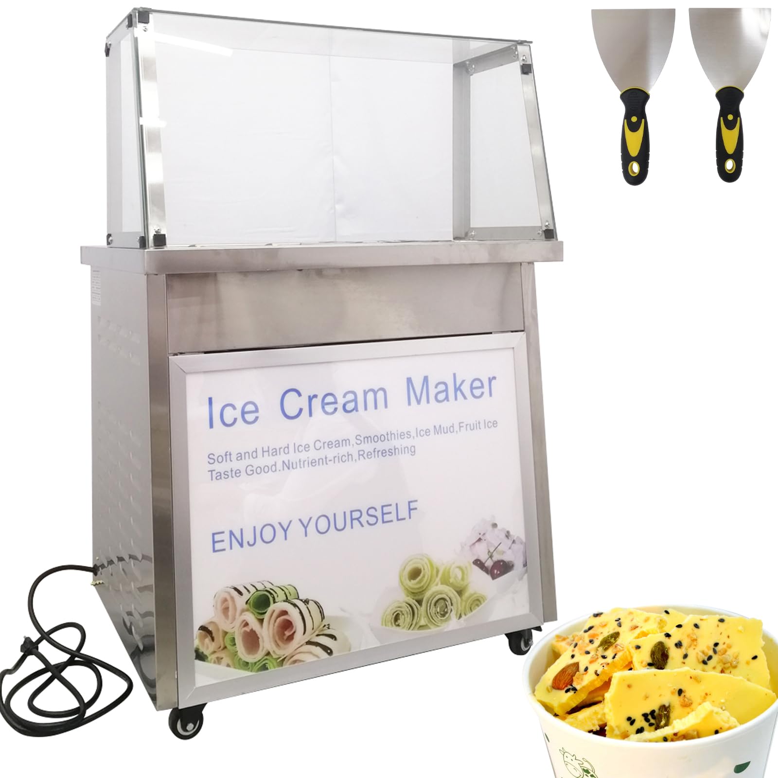 Banfluxion Fried Yogurt Cream Machine Stainless Steel Commercial Rolled Ice Cream Maker 14
