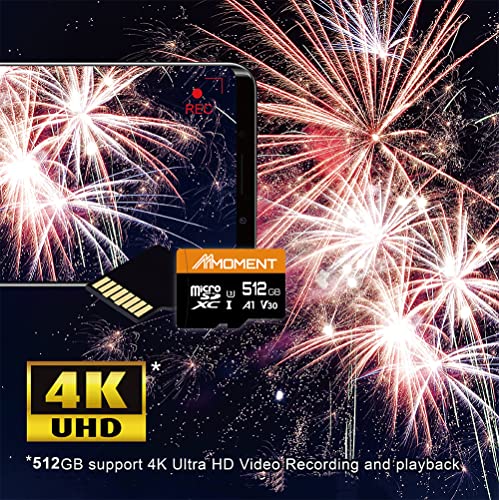 Image of MMOMENT MM13 512GB Micro SDXC Card, A1, V30, UHS-I, U3, Class 10 Compatible, Read Up to 95 MB /s, Write Up to 70MB /s, SD Adapter Included