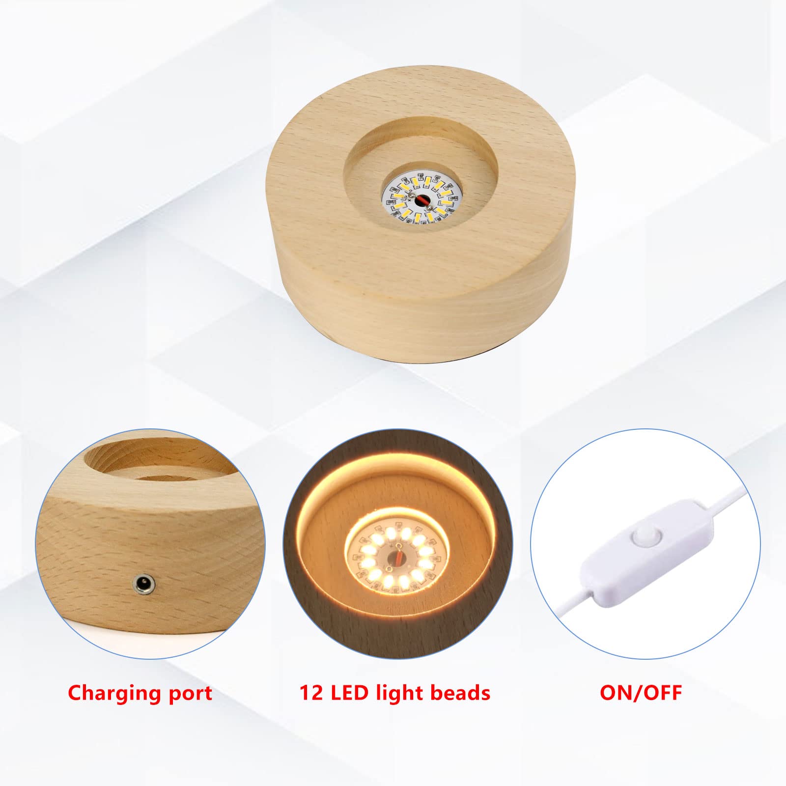CDIYTOOL Base Per Display A LED, 2 Pezzi In Legno Illuminato, Base USB