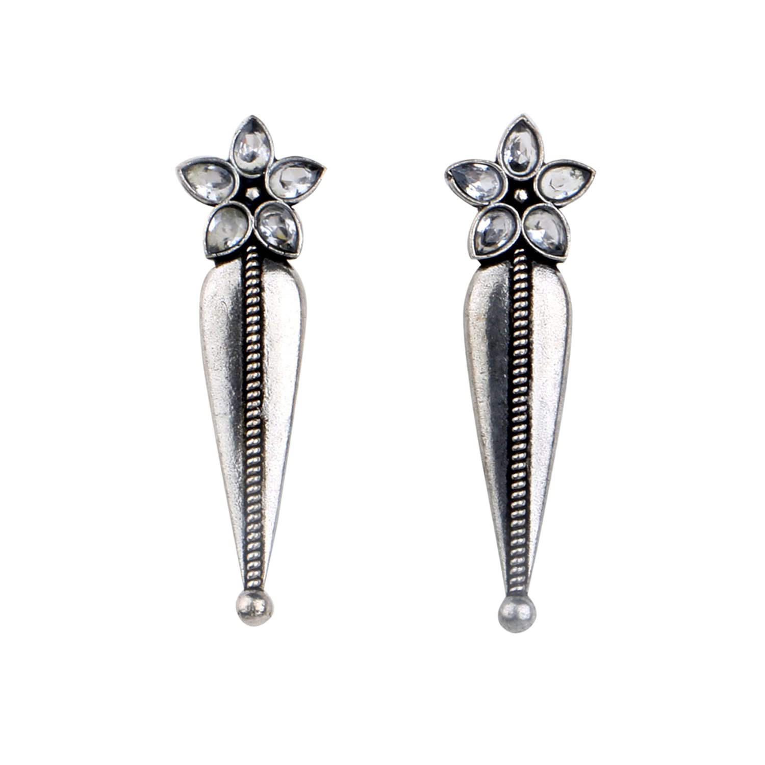 VENI Oxidized AD Stone White Leaf Stud Earrings for Women and Girls (B0C8MJ5NR8) Amazon Price History, Amazon Price Tracker
