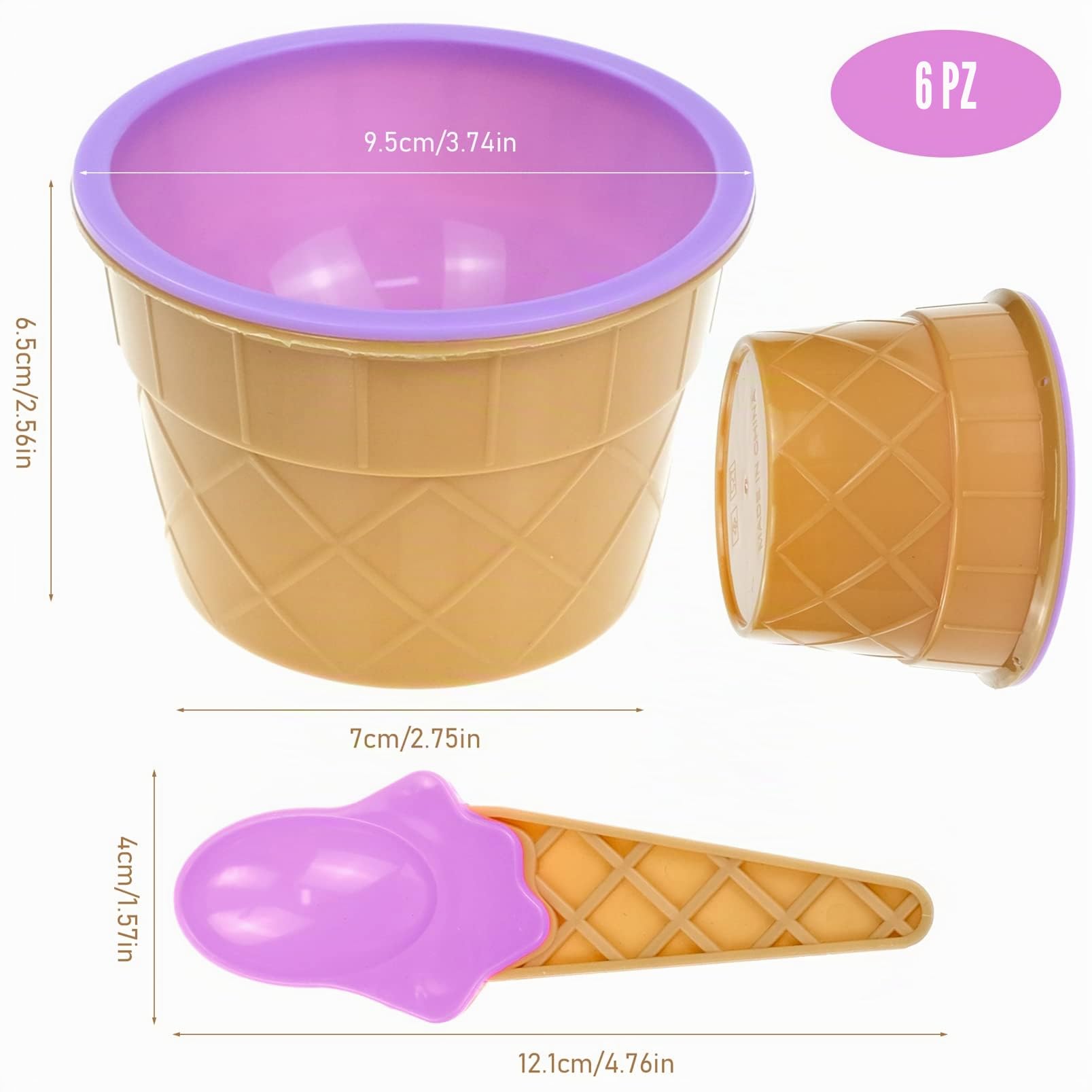 6 Pezzi Ciotole di Gelato con Cucchiai, Coppette Gelato Colorate per Famiglia, Campeggio, Feste