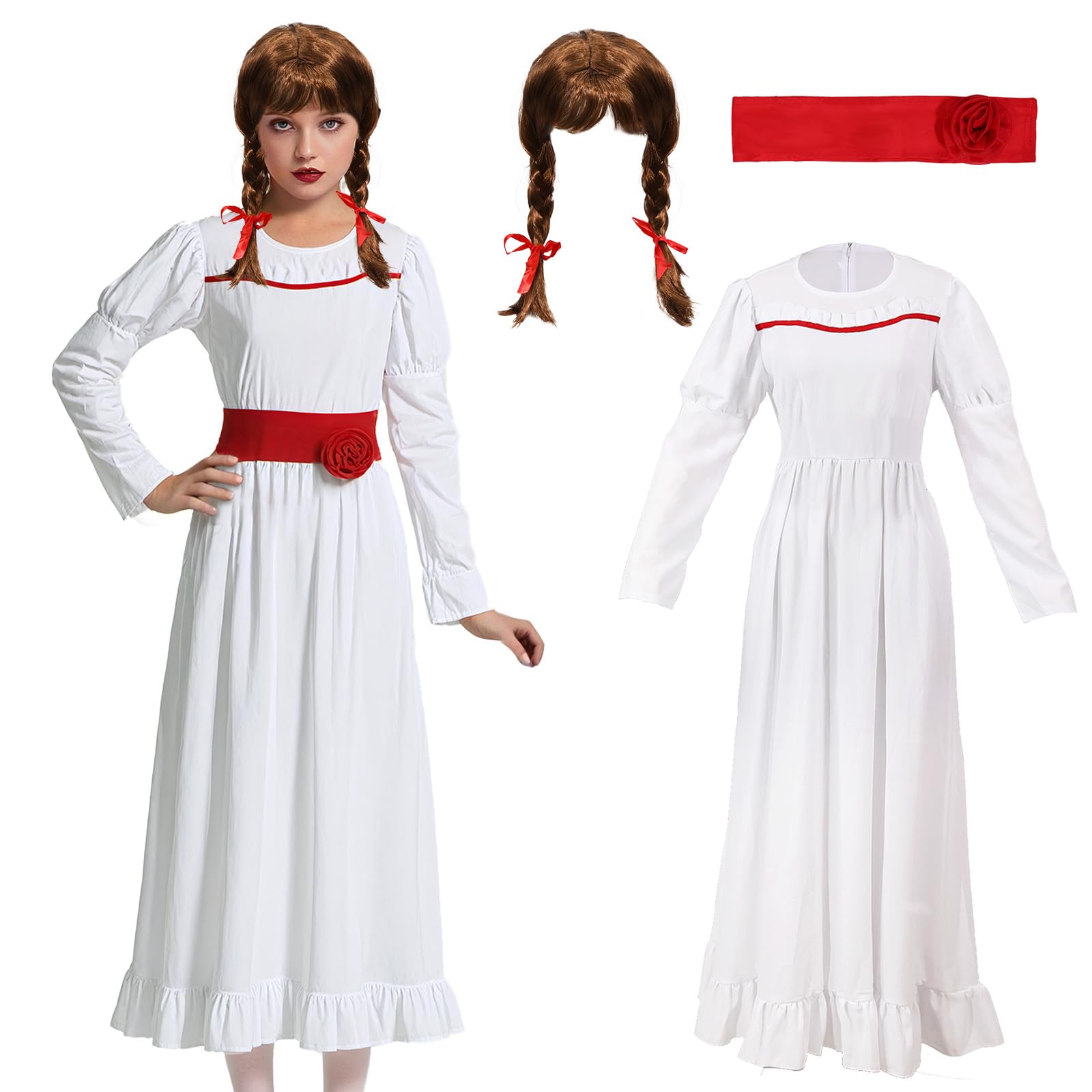 Haunted Doll Costume for Adults Creepy Killer Outfits for Halloween, L