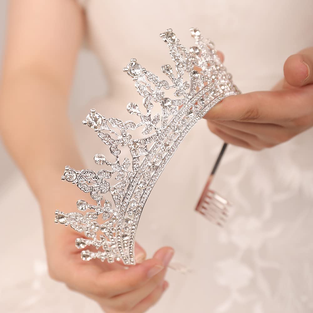 JWICOS Srebrna tiara i korona dla kobiet, dla panny młodej, kryształ górski, ślubne akcesoria do włosów dla panny młodej i druhny