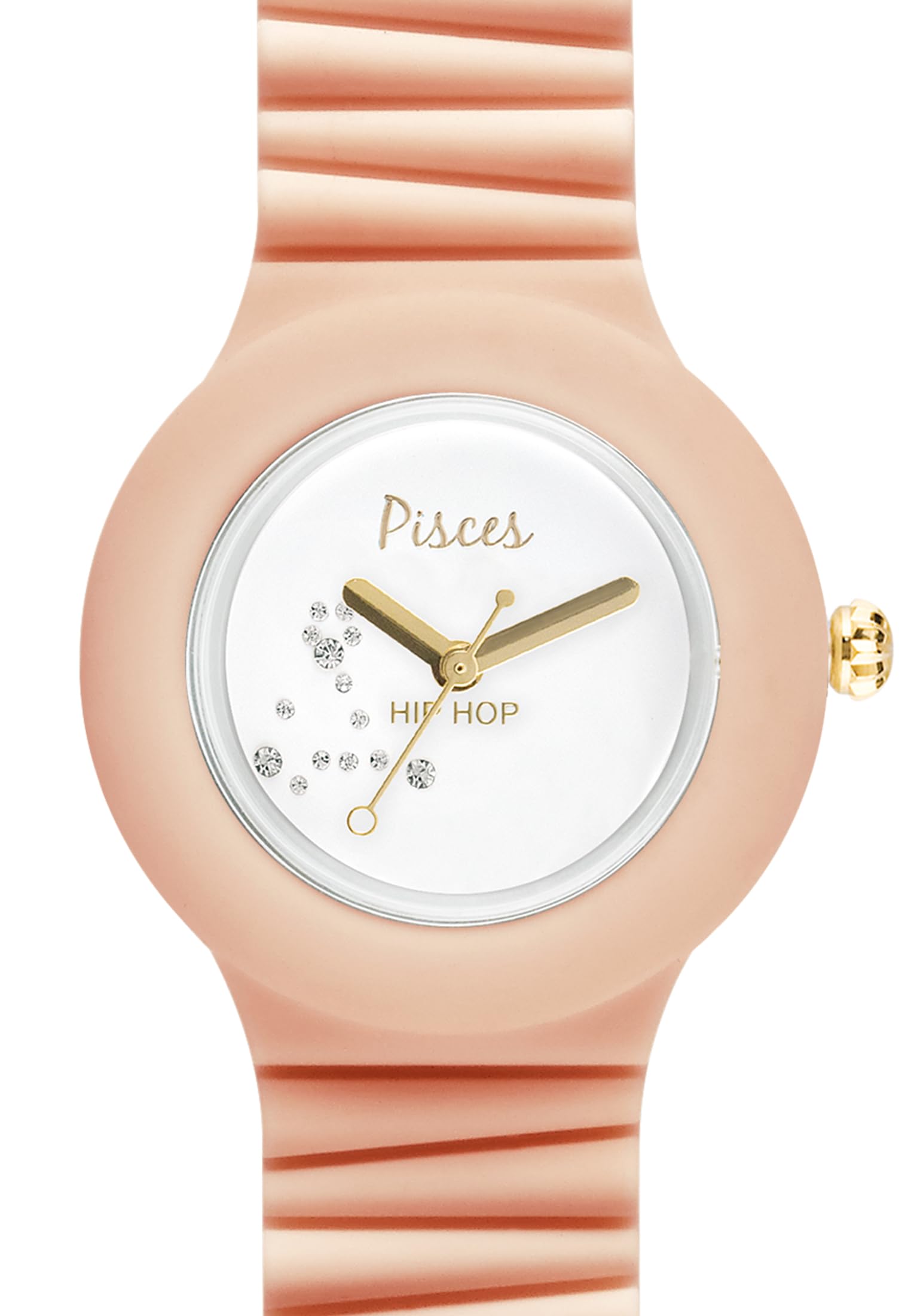 HIP HOP, Collezione Starlights, Orologio Donna e Ragazza, con Cassa Decorata con Segni Zodiacali, Cinturino in Morbido Silicone Rosa Polvere e Piccoli Lucenti Cristalli