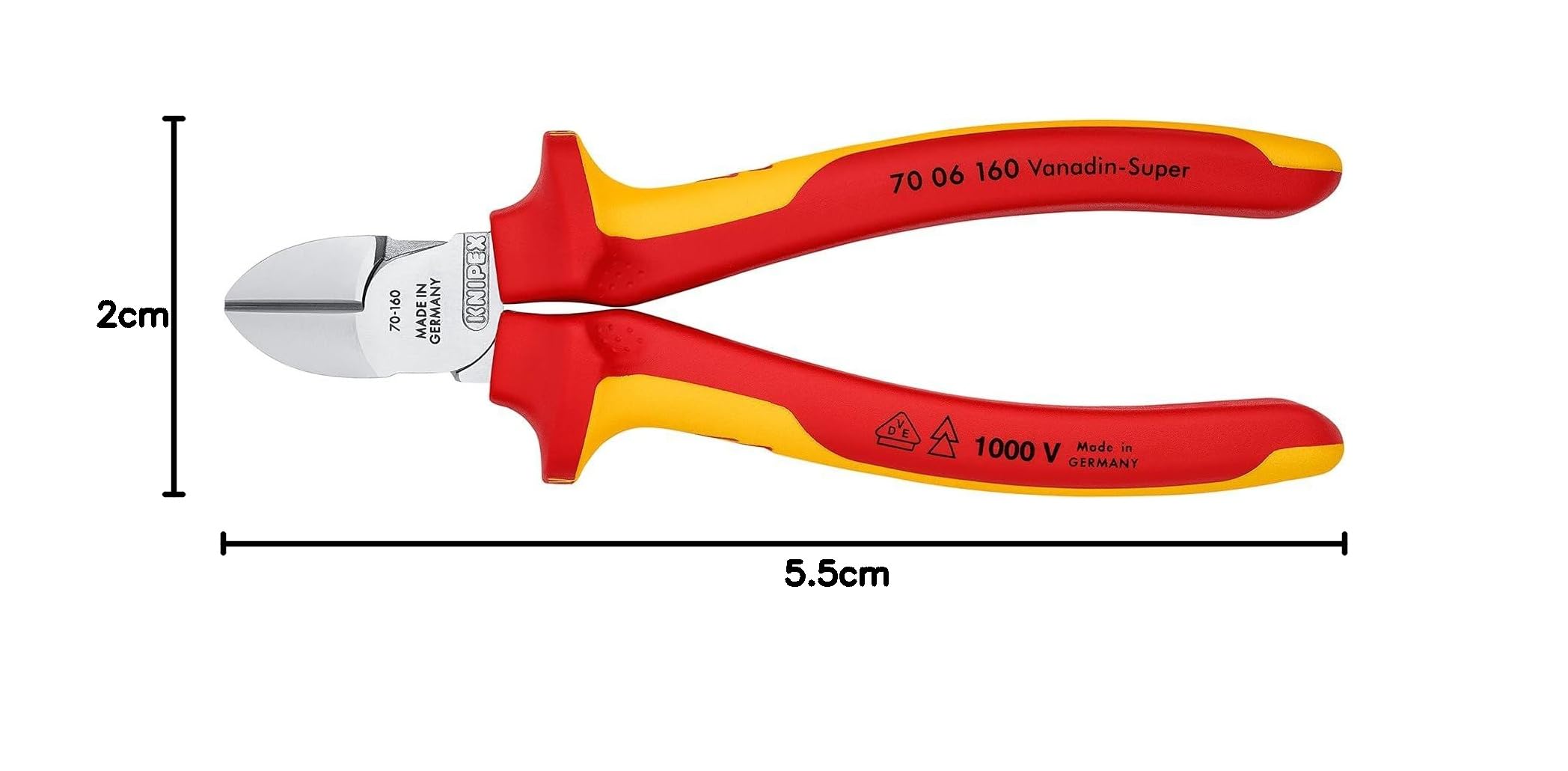 KNIPEX Tronchese laterale cromata isolati con manici rivestiti in materiale bicomponente, collaudati VDE 160 mm, 70 06 160