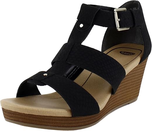 Dr. Scholl's Shoes Women's Barton Wedge Sandal, Black Snake, 7.5 Wide
