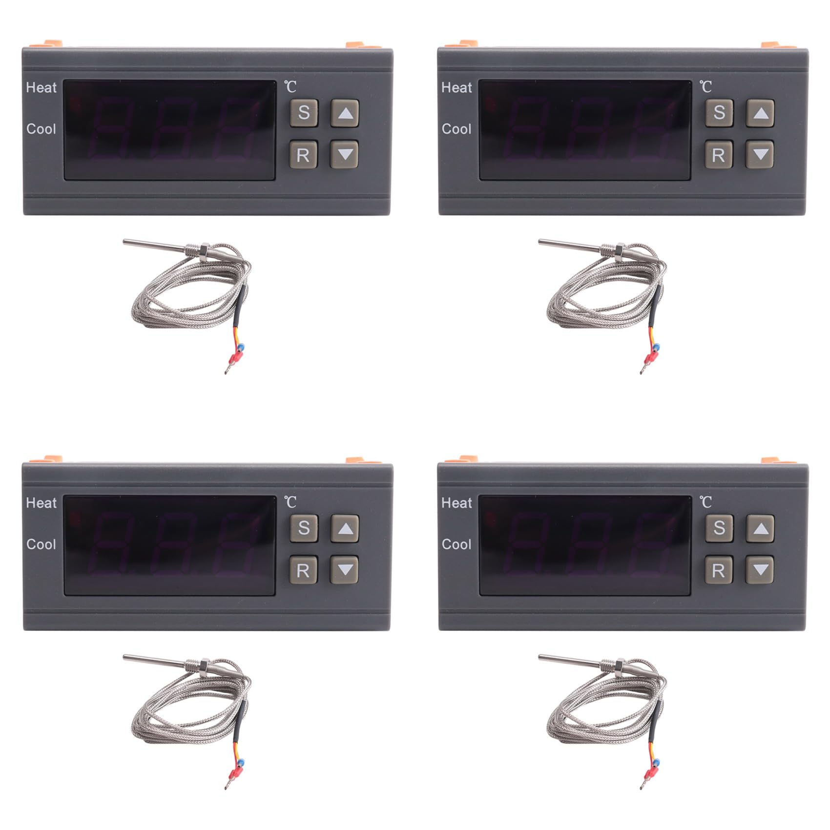 Jnchdghwa Black 4X Digital Temperature Controller -99-400 Degree Pt100 M8 Probe Thermocouple Sensor Embedded Thermostat 220V Switch