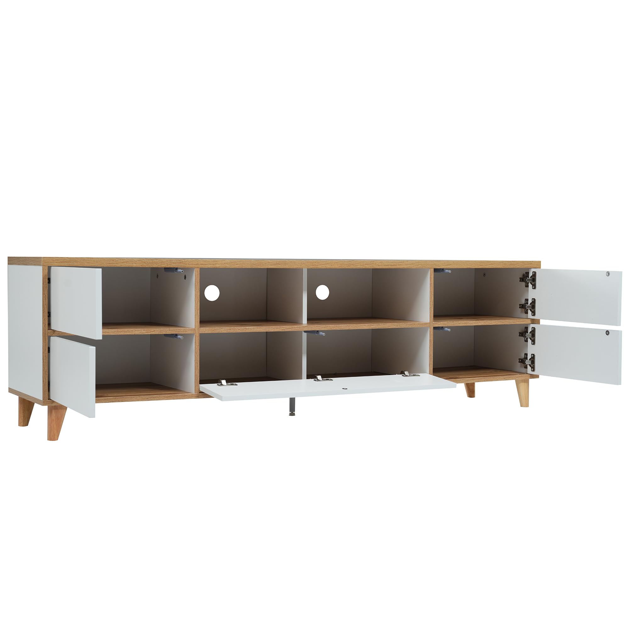 Merax Boden-TV-Schrank,TV-Sideboard Lowboard in Weiß und Holzoptik mit Fächern und Türen - Charmante Wohnzimmermöbel 175 * 37 * 51CM
