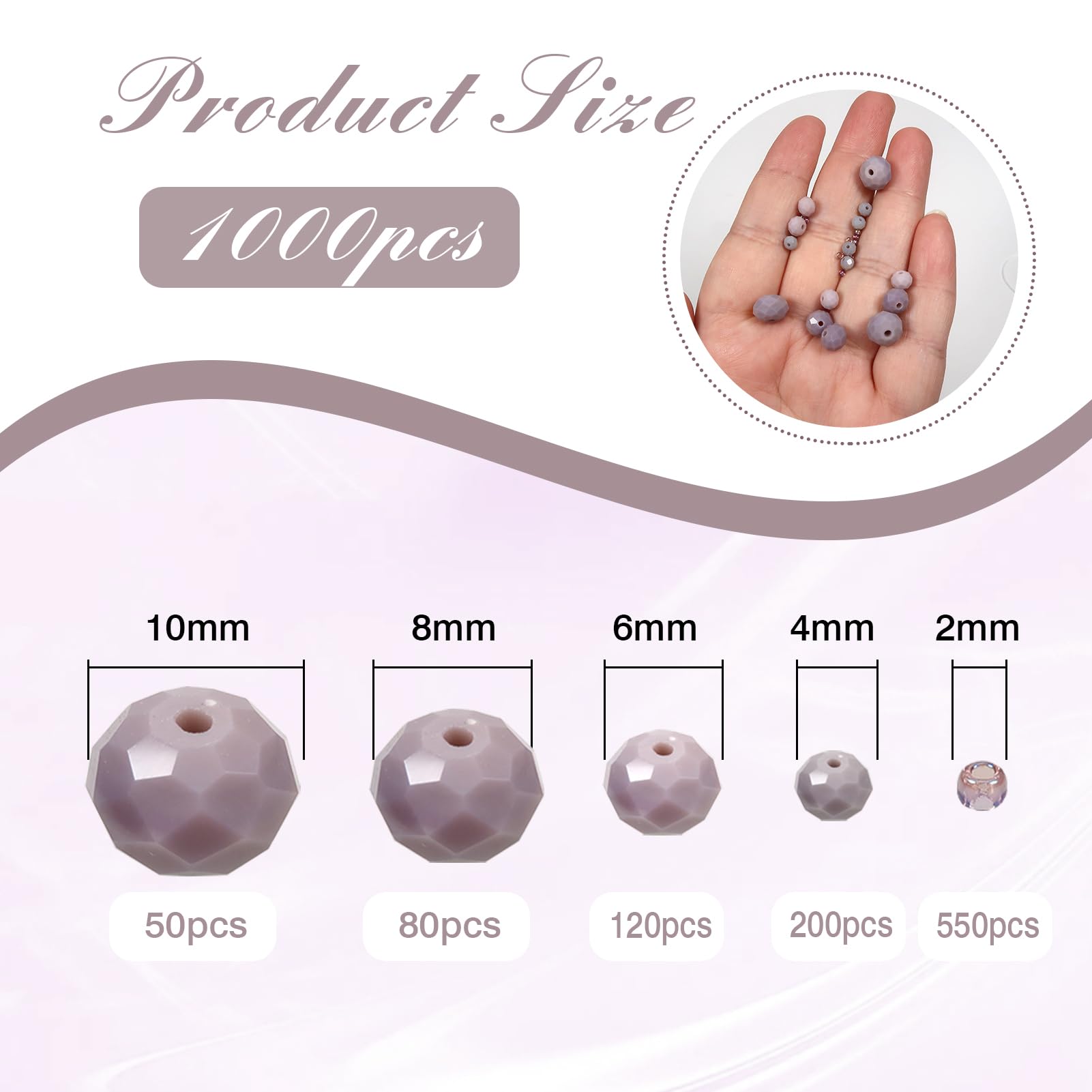 TOAOB 1000pcs Assorted Light Violet Crystal Glass Beads Faceted Spacer Bead 2mm 4mm 6mm 8mm 10mm for Jewelry Making DIY Craft Project - Image 2