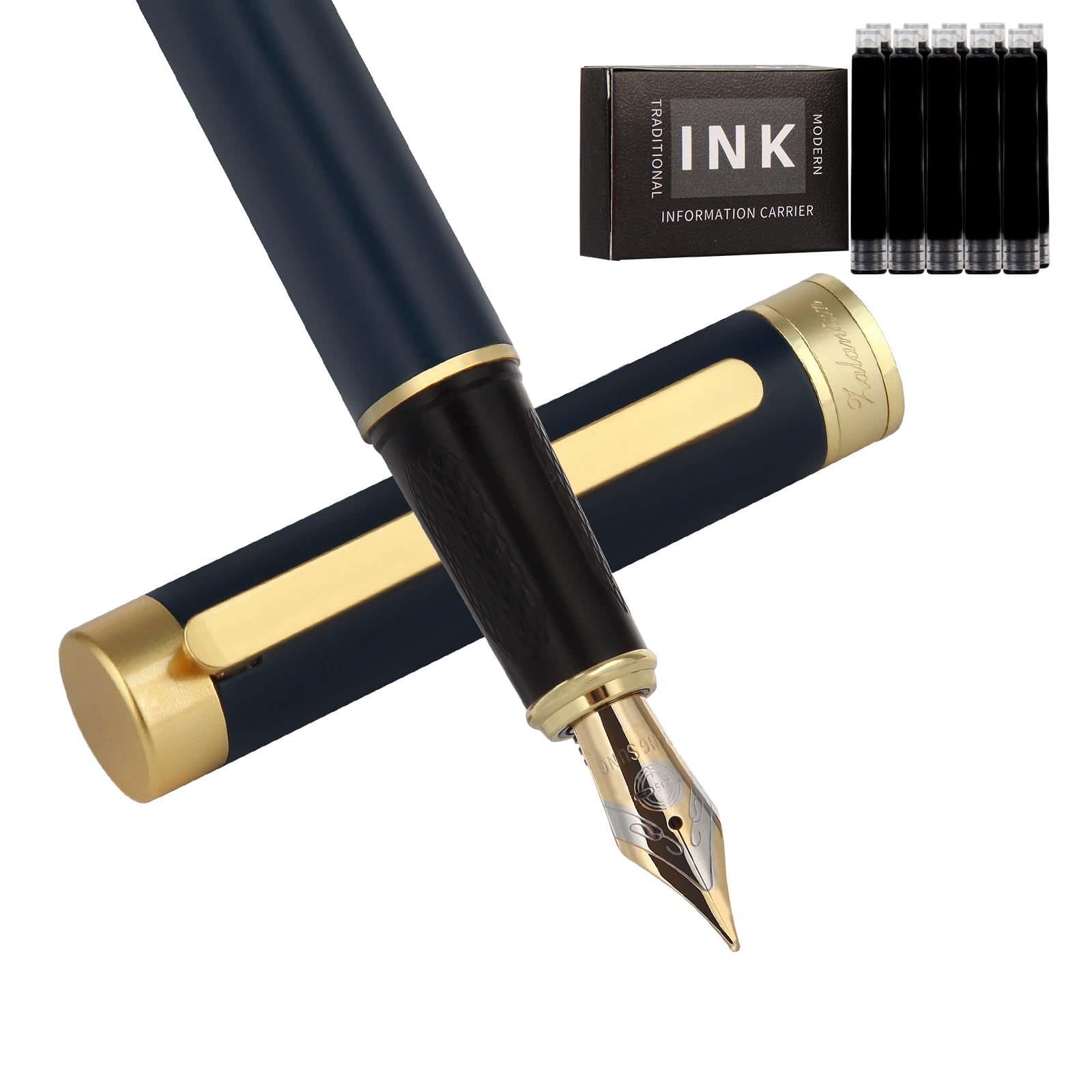 Zalantan Fountain pen,Luxury Nice pen gift pure copper heavy feel Pen Smooth Writing Pens for Men Fancy Pens with Gift CaseIncludes a Calligraphy Nib 8 Cartridges a Ink Refill Converter