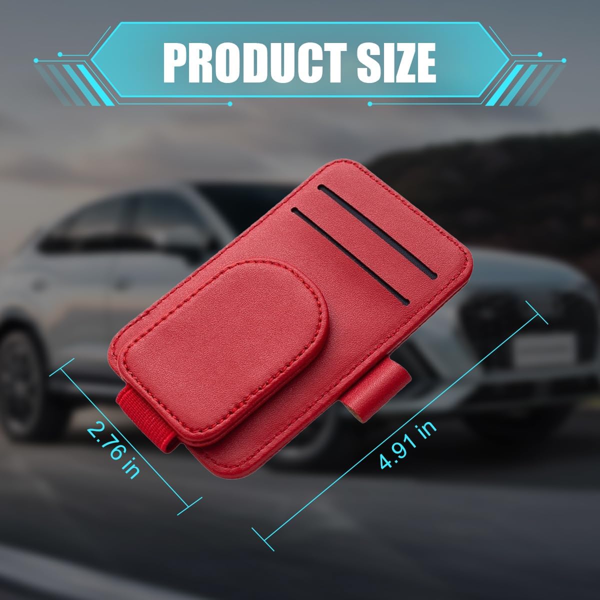 Car Sun Visor Organizer, Magnetic Leather Auto Sunglass Card Pen Pocket Holder for Registration & Drving License, Vehicle Interior Glasses Clip Accessories, Universal for SUV Sedan Truck (Red) image 2