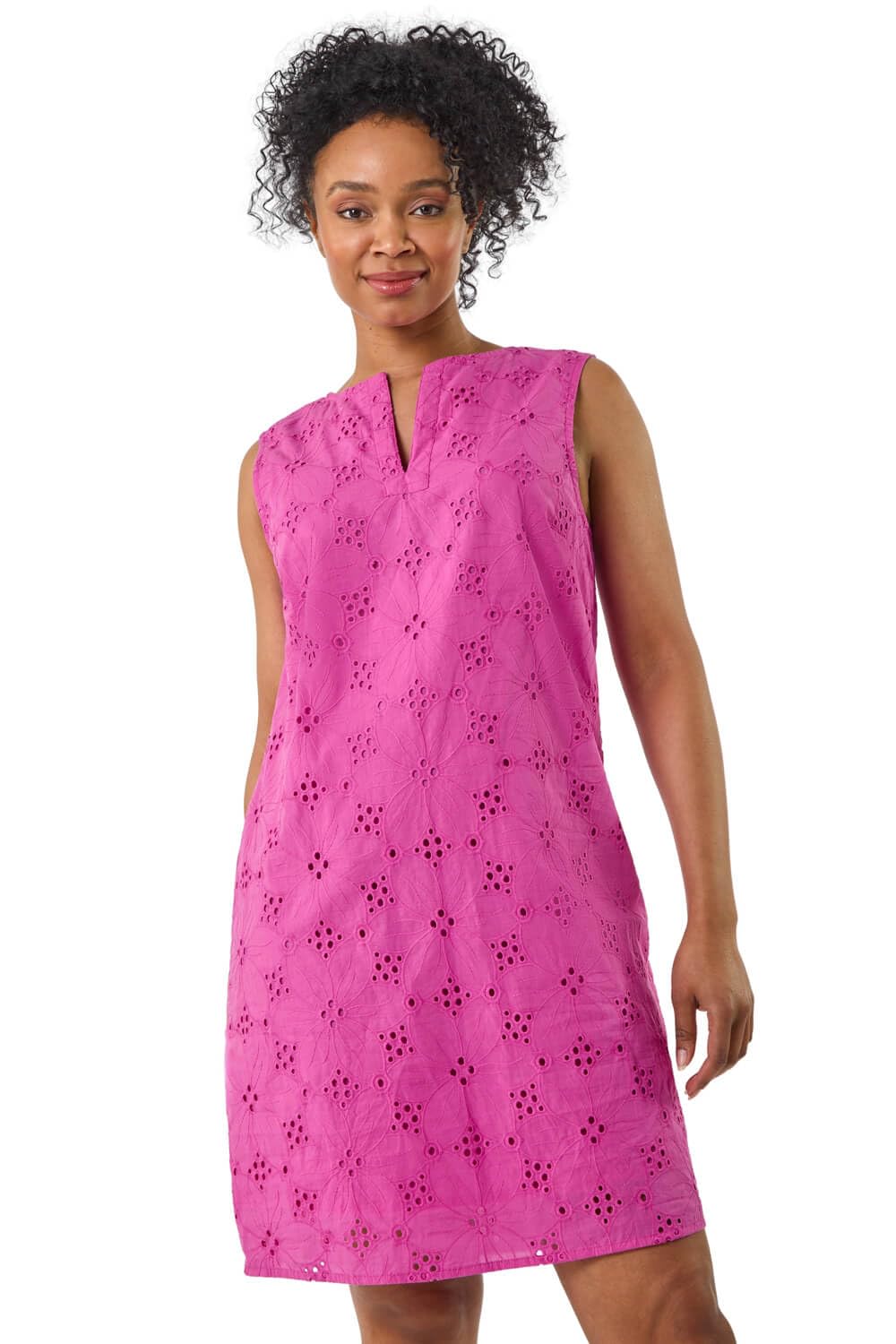 Roman Women's Petite Floral Embroidered Shift Dress in Magenta | Size: 16