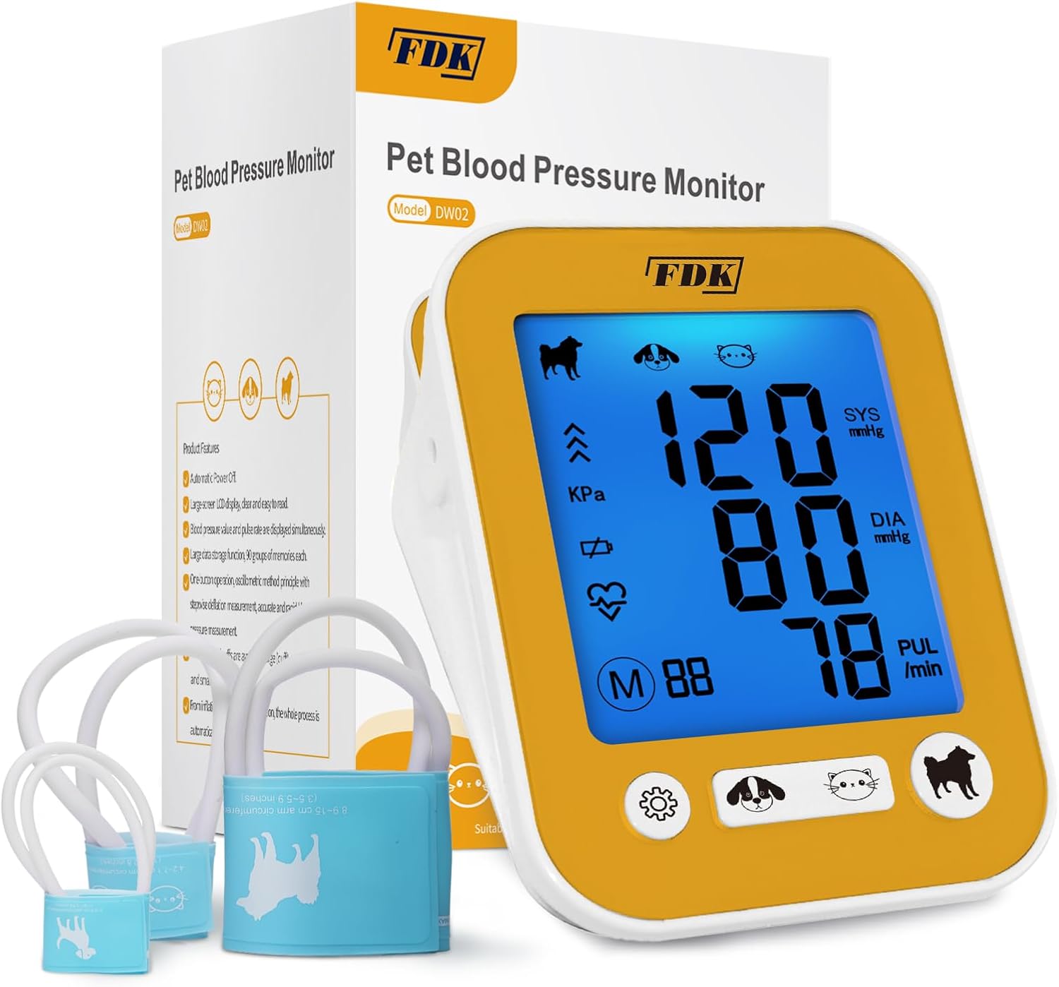 Veterinary Blood Pressure Monitor for Pet Dog and Cat, Animal Automatic Digital BP Machine with Large LCD Screen Backlight 3 Cuffs 270 Data Memory Silent