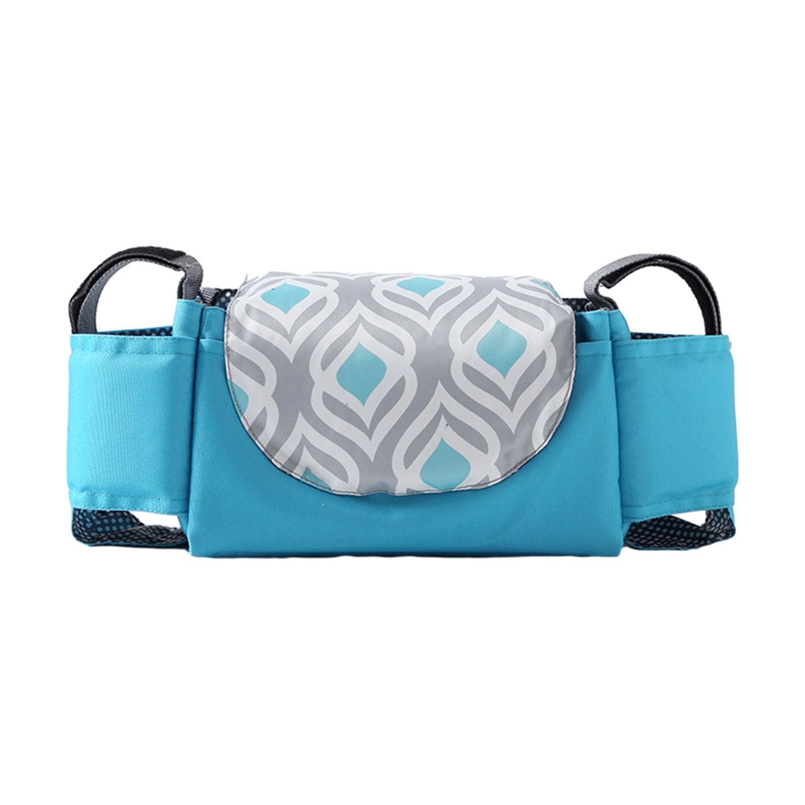 Hiseng Pram Bag Pram Accessories with Insulated Cup Holders, Grey Universal Pram Organiser Multifunctional Buggy Bag, Pram Organiser Bag for Diaper Storage, Baby Bottle, Toys (Geometry,35x15x11cm)