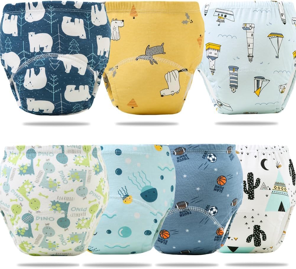 PlorFox 7 Packs Absorption Toddler Training Pants 100% Cotton Training Pants, Reusable Potty Training Underwear For Boys, Toddler Boy Underwear Training Underwear Potty Training Pants