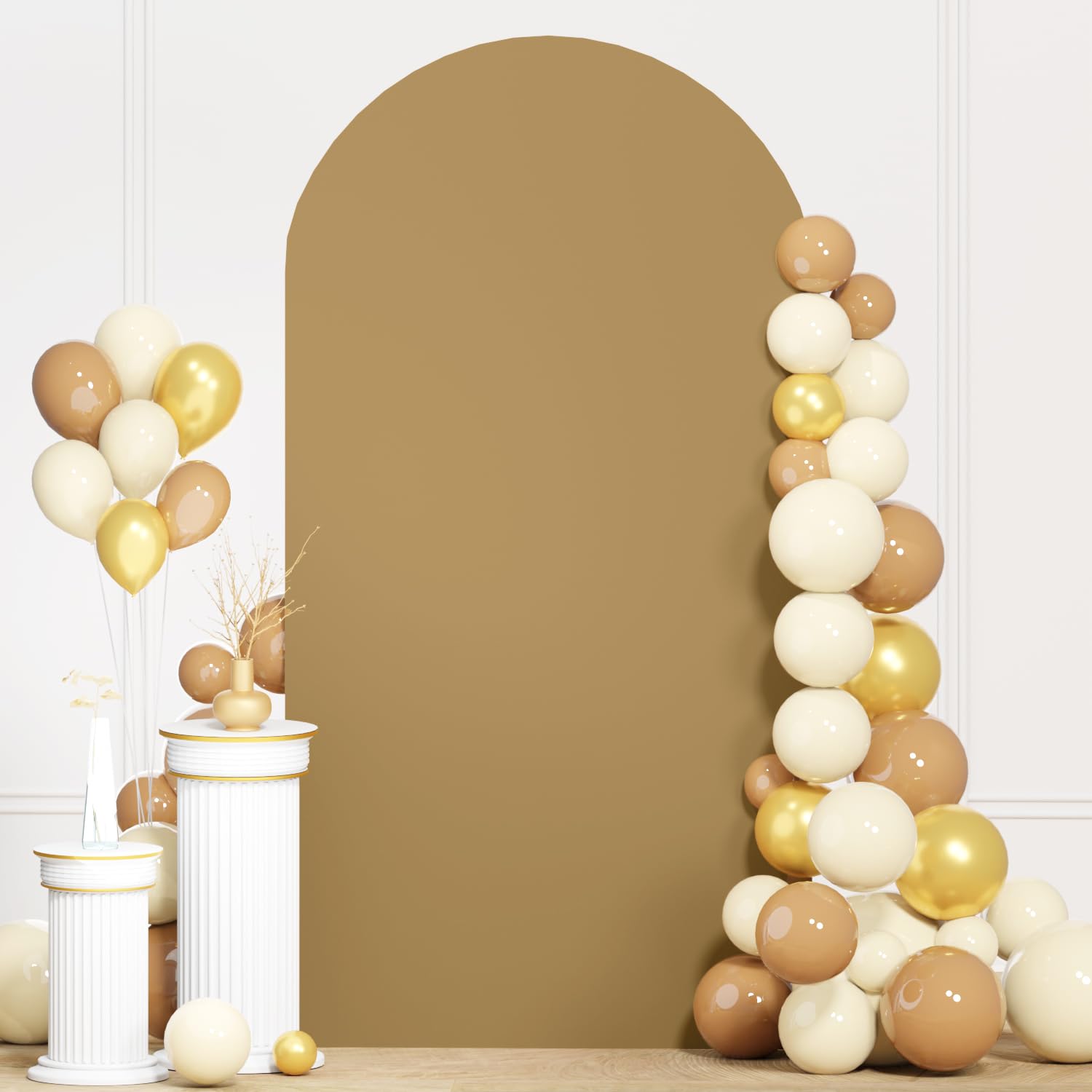 ROMANKAS 7.2FT Arch Cover Backdrop Brown Arch Cover Spandex Fitted Arch Covers Tan Wedding Arched Stand Covers Balloon Arches Fabric Backdrop Covers
