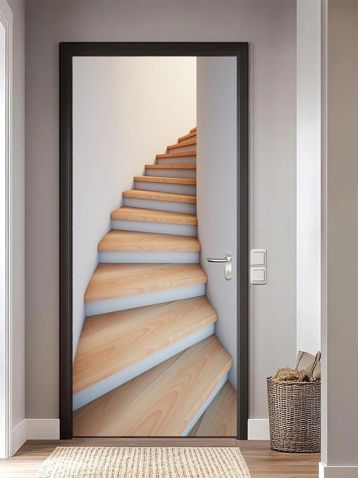 FLFK 3D Door Stickers Peel and Stick 77x200cm,Self-Adhesive Door Murals Wallpaper Poster Fake Stair Decals for Home Decor(2Pcs/Set)