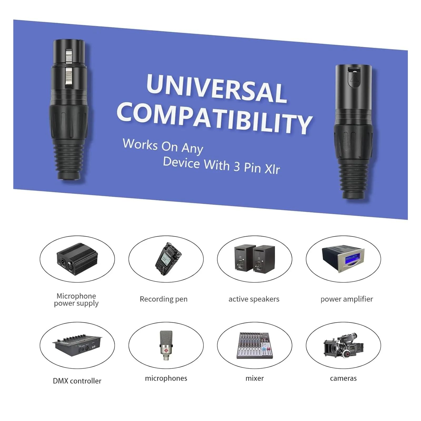 5 paia di connettori XLR a 3 pin maschio/femmina spine audio microfono microfono spina connettore presa DMX nero