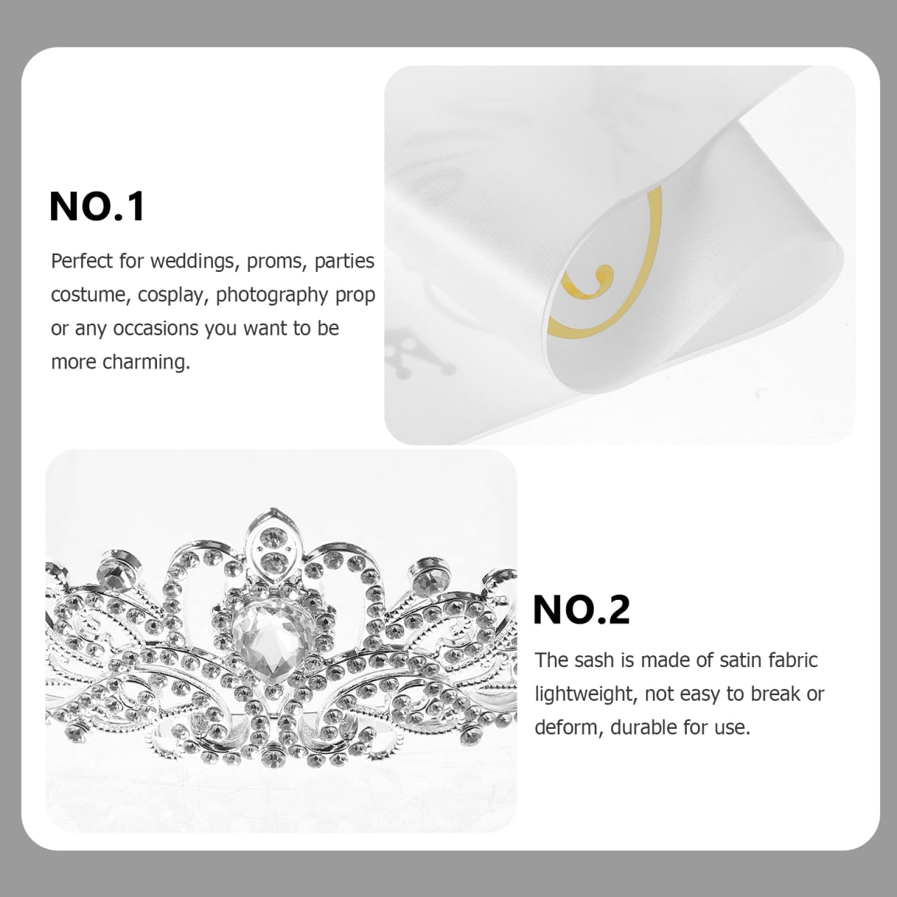 UKCOCO Graduation Crown & Prom Queen Sash Set: Tiara with Rhinestones and Satin Shoulder Strap with Comb - Image 3